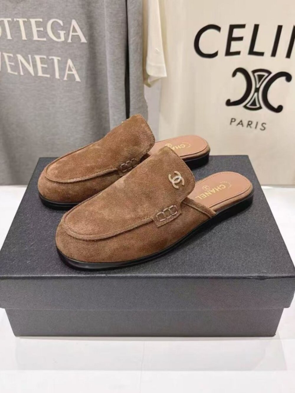 Chanel Camel Suede Backless Mule Slides